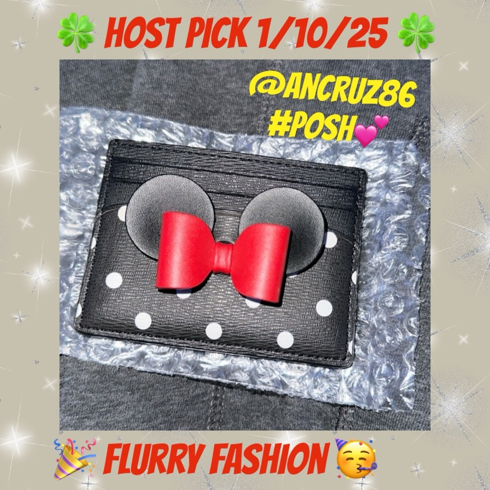 Kate Spade ♠️ Minnie Mouse card holder black whi red with mouse ears and bow